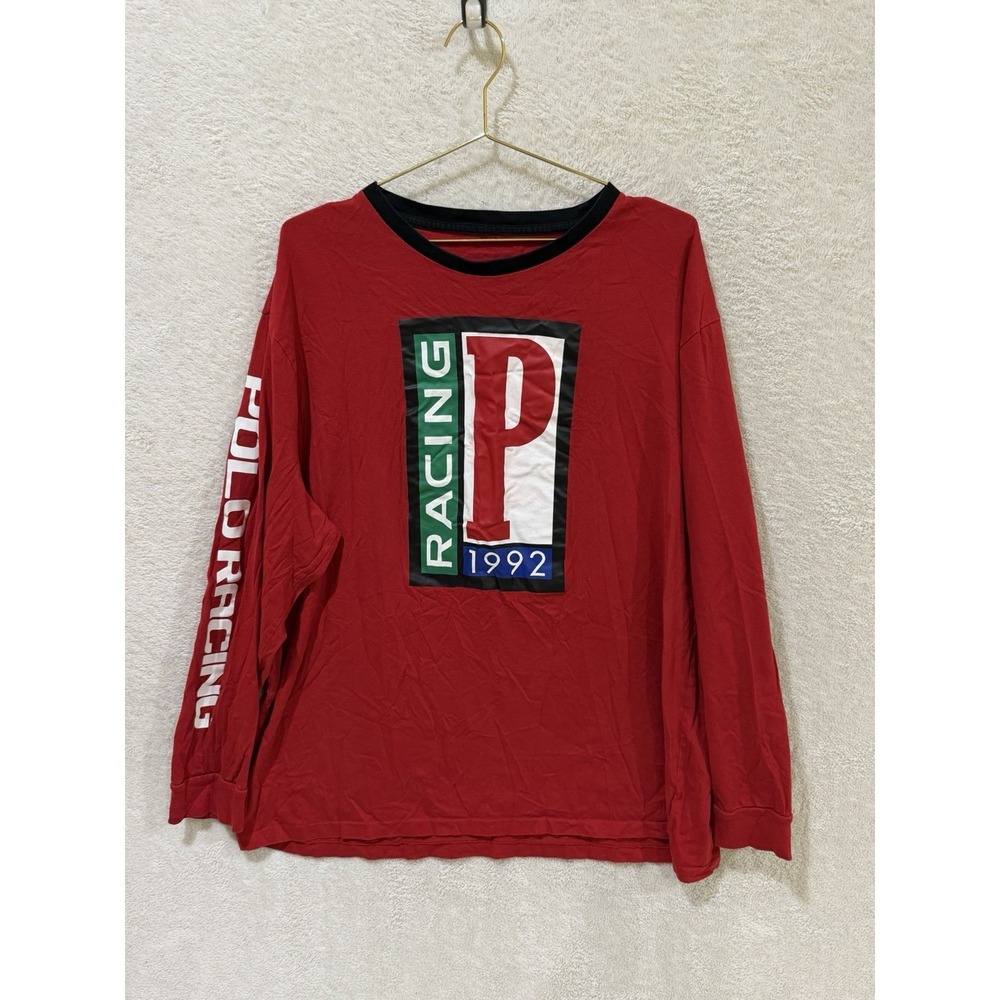 Polo Ralph Lauren T-shirt Long Sleeve Racing 1992 Alpine P Graphic Red 2XL?